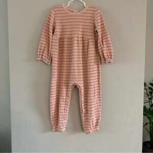 Hanna Andersson Romper Outfit Pink Metallic Gold Striped Long Sleeve Size 3T